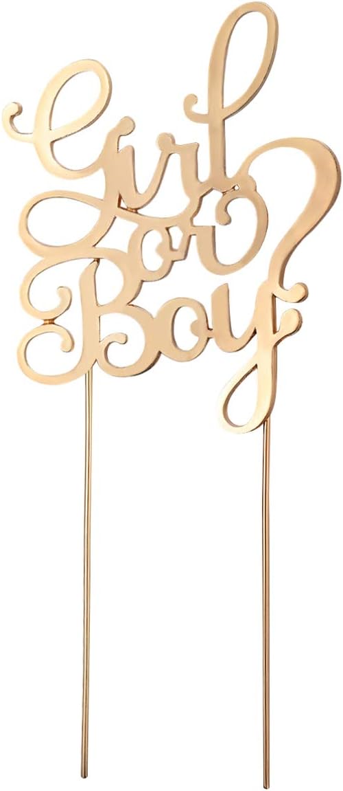 NUOBESTY Girl or Boy Cake Topper, Golden Glitter Gender Reveal Cake Pick Double Sided Cake Decorations for Baby Shower Birthday Party Supplies