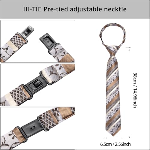 Image of Hi-Tie Boys Tie Pre-Tied Pocket Square Set Adjustable Kids Neckties Age 7-11 Years School UniForm Graduation