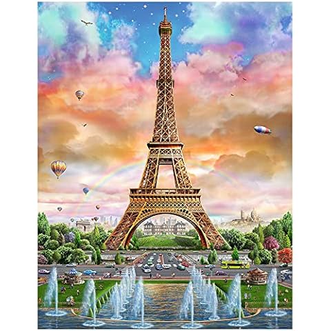 Square Drill 40x50cm/16x20in 5D Diamond Art Kids Adults,DIY Diamond Art Picture Accessories Cross Stitch Painting Embroidery Pictures for Home Wall Decor - Eiffel Tower Rainbow Hot Air Balloon Cover