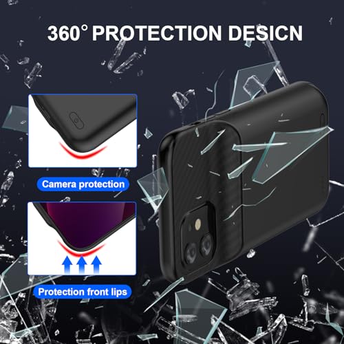 Funda con batería para iPhone 14 y 13 de 10000 mAh negra recargable con protector de pantalla 6