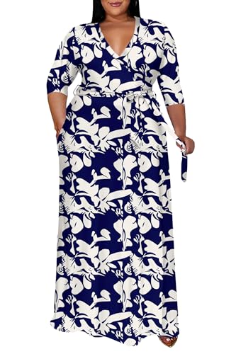 Image of Runwind Plus Size Maxi Dresses - 3 /4 Sleeve V Neck Long Dress for Women (XL-6XL)