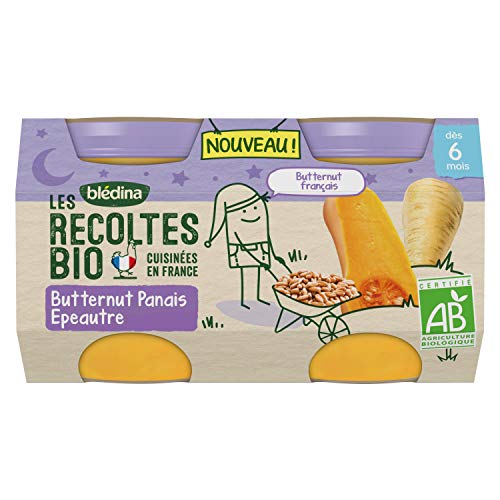 Blédina Les Récoltes Bio petit-pot bébé du soir : Butternut Panais Epeautre Dès 6 Mois 2 x 130 g