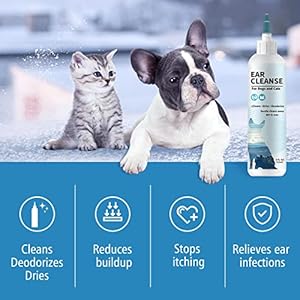 Ear Cleaner for Dogs and Cats, 4 OZ – Advanced Ear Wash Solution for Pet, Dog Ear Wash Rinse, Cleanser – Stops Itching, Odor, Debris & Wax, Irritation & Inflammation