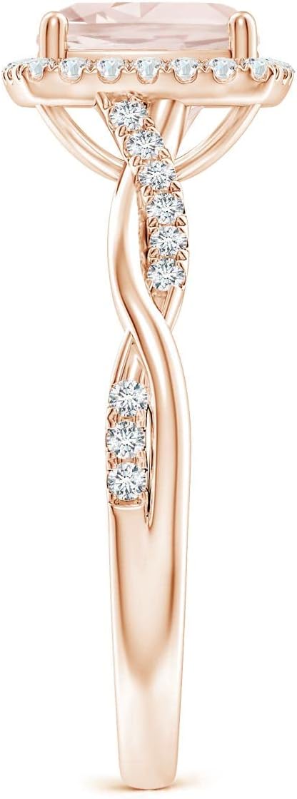 Angara Natural Morganite Engagement Ring for Women | Twisted Shank Cushion Morganite Halo Engagement Ring in Rose Gold | April Birthday, Gemstone Jewelry Gift | A | 7mm | Ring Size- 4