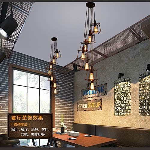 SUARIA Wijnoogst Industrieel 10-lichten Tijdens Licht Uniek Ophangdraad Hanglamp Zwart Regelbaar Metaal Rechthoek Plafondlamp Voor Keuken Zinken Bar-Zwarte trap spin 9 hoofden photo 2