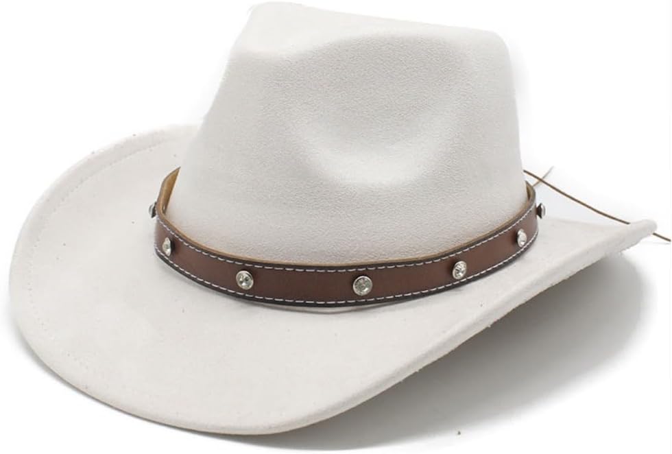 Western Cowboy Hat with Decorative Chain Band, Blue, Wide Brim