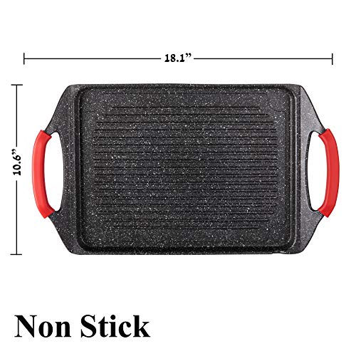 Moss & Stone Griddle Aluminum Bbq Square Grill Pan,Aluminum Non-Stick Stove Top Grilling Grill, Perfect For Fish Vegetables & For Steak Pan, Stove Top Grill Induction Griddle,(Cloth And Gloves) #TOP2