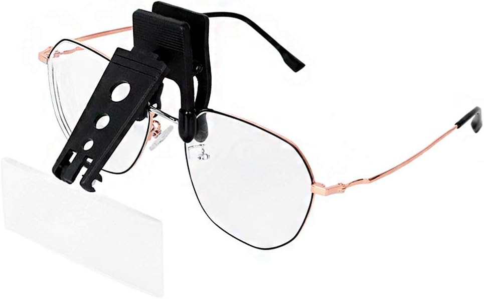 Clip On Magnifier for Glasses with 3 Interchangable Lenses,Clip On and Flip Up Hands-Free 1.5X 2.5X 3.5X Eyeglass Magnifier for Reading,Needlework,Hobby,Map,Crafts,Fly Tying,Clock Repair,Jewellery