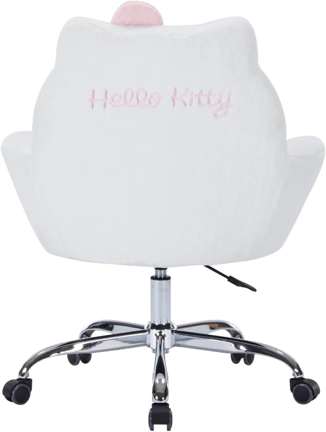 Impressions Vanity Hello Kitty Cozy Swivel Vanity Chair for Makeup Desk, Hello Kitty Figural Details Rolling Chair with Wheels, Adjustable Height, 360 Degree Swing, Comfy Foam Padded Seat and Backrest
