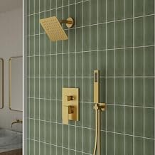 6" High-Pressure Shower System with Handheld Spray, Wall Mount Bathroom Shower Faucet Set with Valve Brushed Gold