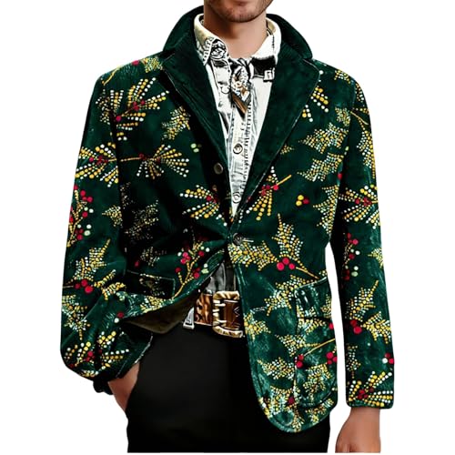 Trajes navideños de pana con solapa clásica y divertido estampado de invierno