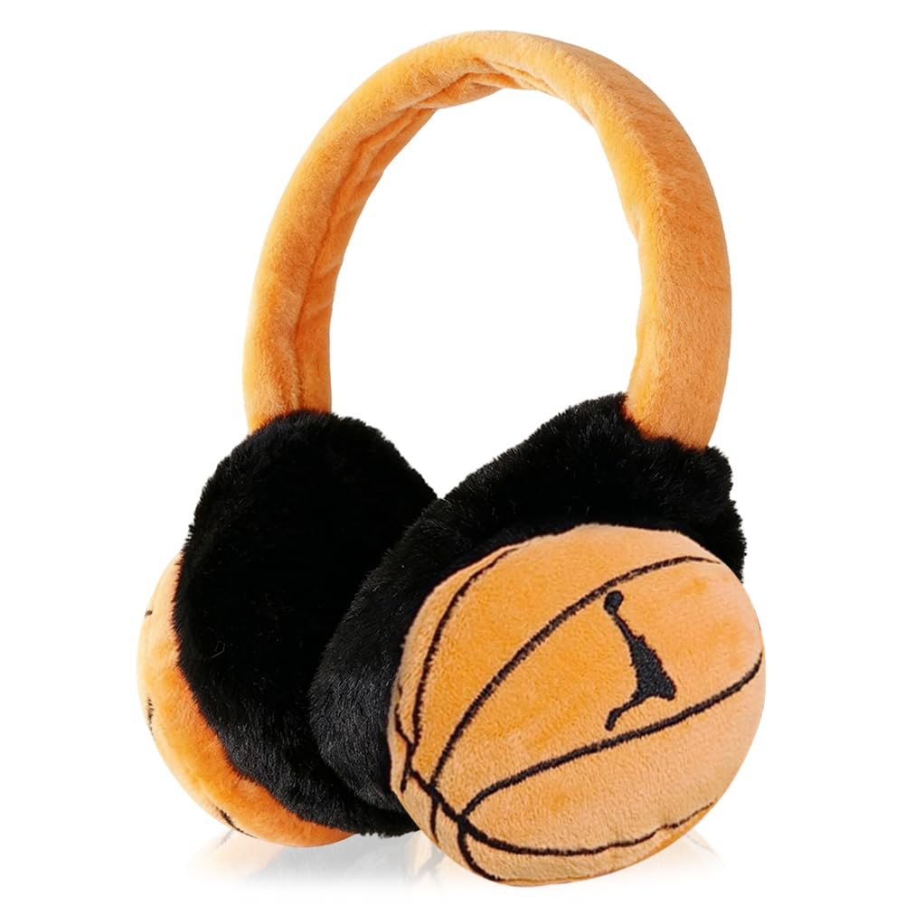 JynxtoyZeal Kids Earmuffs Basketball Pattern Warm Fluffy Plush Ear Warmers,Cute Cartoon Basketball Pattern Earmuff Soft Comfy Plush Earmuff Outdoor Thermal Ear Muffs Ear Warmers Protectors