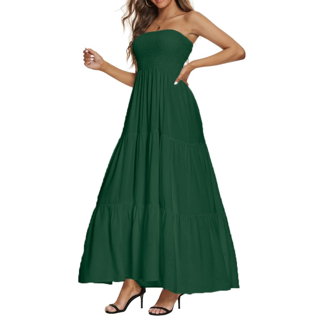 Women's Casual Off Shoulder Maxi Dress Strapless Tube Top Bohemian Beach Long Dresses 092