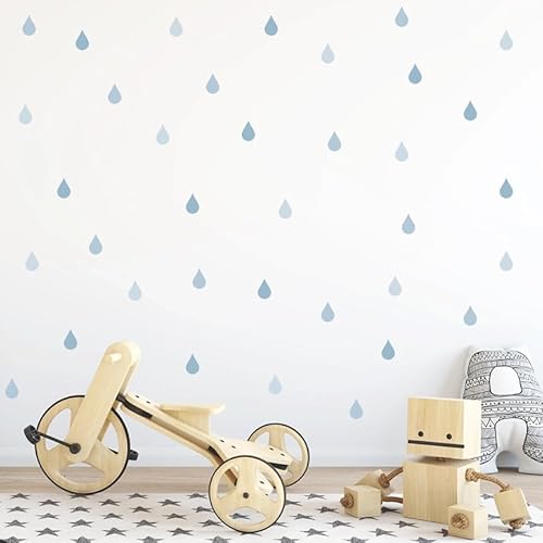 My Nametags Calcomanías de pared de gotas azules, calcomanías de pared extraíbles y reposicionables, decoración de habitación para dormitorio de niños, guardería, sala de juegos