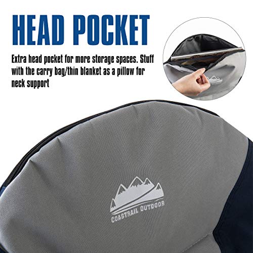 Coastrail Outdoor Camping Chair Oversized Padded Folding Quad Arm Chairs With Lumbar Back Support, Cooler Bag, Cup Holder & Side Pocket, Extra Head Pocket, Supports 400 Lbs,Blue #TOP4