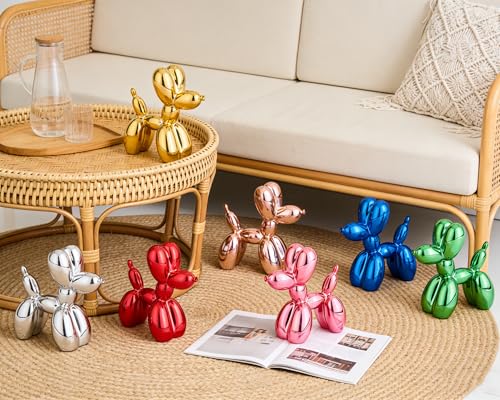 AMOIENSIS Rotgoldene Ballon-Hundestatue, Dekoration, 10,2 cm, galvanisierte Tierskulptur, kleine eklektische Dekoration für Regal und Schreibtisch