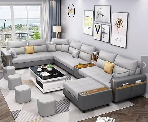 Modern Couch U Shaped Faux leather Living Room Furniture Chaise Lounge Recliner Sectional L Shape Corner Sofa Sets