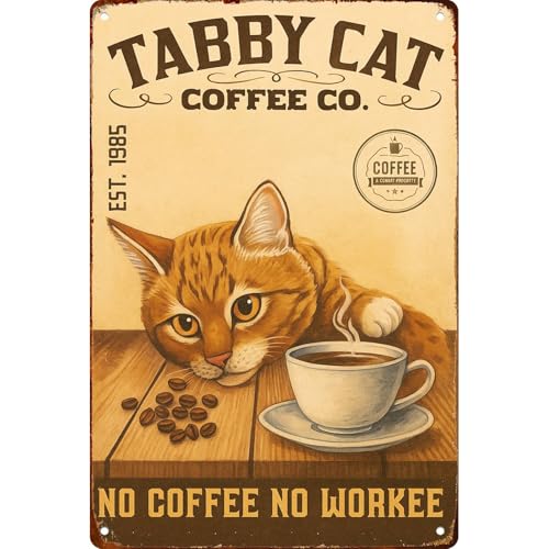 Bogo Tabby Cat Coffee Co. Poster Retro Kitchen Bedroom Motivation Living Room Signs 8x12 Inch Wall Decor Metal Sign Posters for Bathroom Garden Farm Bar Garage Restaurant Man Cave Dormitory