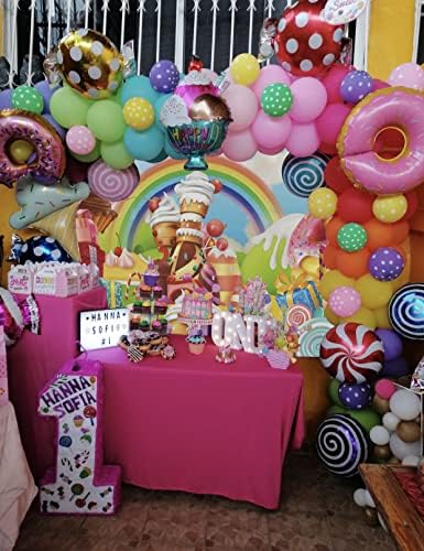 BATE Candy Land Backdrop Cartoon Rainbow Ice Cream Cake Candy Party Photography Background Child Girl Birthday Party Decoration Baby Shower Banner Photo Booth Prop (5X3FT)