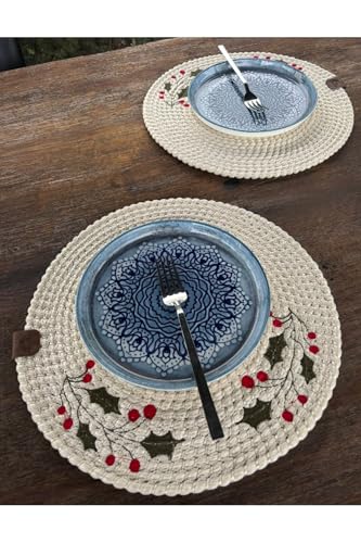 Platos decorativos redondos 14 pulg Set x2 Blanco miniatura 3