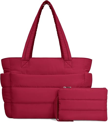 Miniatura 11 de TOPDesign Bolsa Tote Acolchada para Mujer, Bolso de Mano Ligero Inflado con Compartimentos, Bolsa de Hombro Acolchada para Trabajo, Viajes, Gimnasio