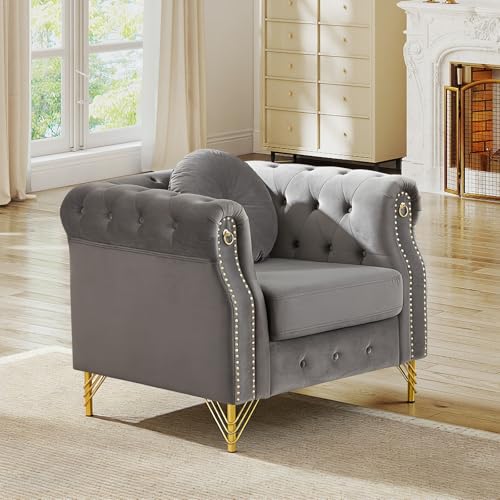 Chesterfield Sofa Chair, Mid Century Modern Velvet...