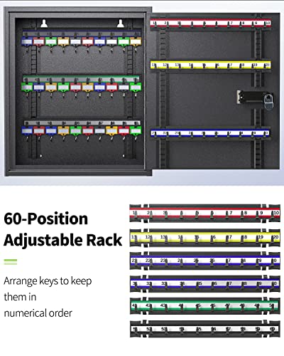 Uniclife 60 Position Key Cabinet With Combination And Key Lock Resettable Black Digital Security Storage Box Key Organizer With Adjustable Racks Colorful Key Tag Labels And Hooks #TOP1