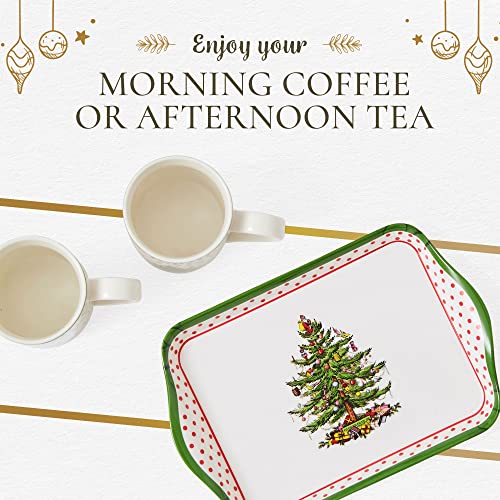 Pimpernel Spode Christmas Tree Polka Dot Mug And Tray Set | 3-Piece Mug And Tray Gift Set | 10 Oz Coffee Mugs And 8" Tray | Made Of Porcelain And Melamine | Dishwasher Safe #TOP5