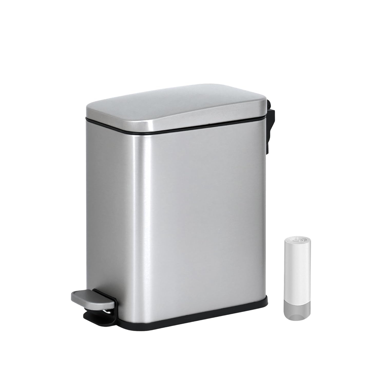 Vidacharmy 5L Recycling Bin โ Fingerprint-Proof Stainless Steel Trash Can with Soft-Close Lid and Foot Pedal, Compact Kitchen & Bathroom Bin, Includes 20 Trash Bags