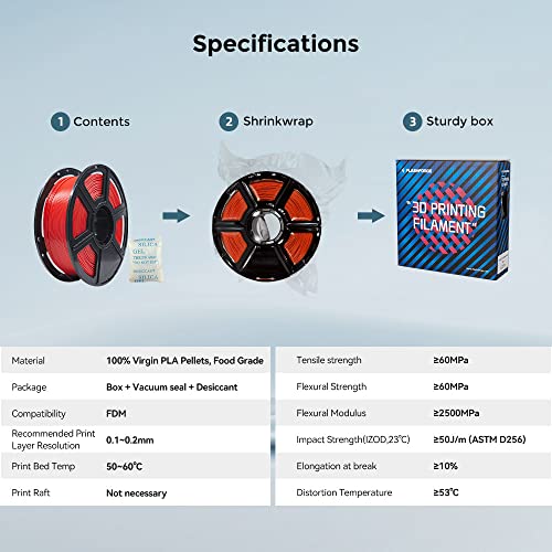 Image of FLASHFORGE 3D Printer Filament, PLA PRO Filament 1.75mm, 1KG Spool (2.2lbs), Dimensional Accuracy + /- 0.02mm for FDM 3D Printers, Better Tenacity & No Knotting (Red)