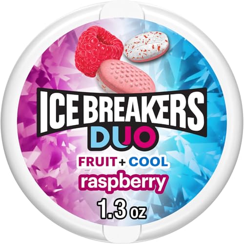 ICE BREAKERS Duo Fruit Plus Cool Raspberry Sugar Free Mints Tin, 1.3 oz
