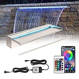 24'' APP Control Pool Waterfall with RGB LED Lights, Stainless Steel Pond...