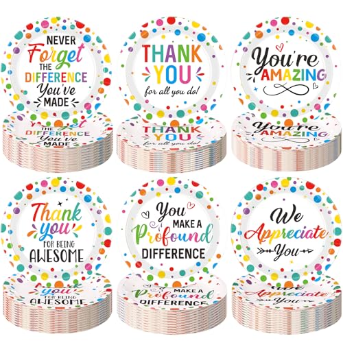 Gerrii 60 Pcs Thank You Themed Party Plates 7 Inch We Appreciate You Disposable Paper Plates Polka Dot Decorative Dessert Dinner Favor for Employee Teacher Doctor Graduation Appreciation Party Decor