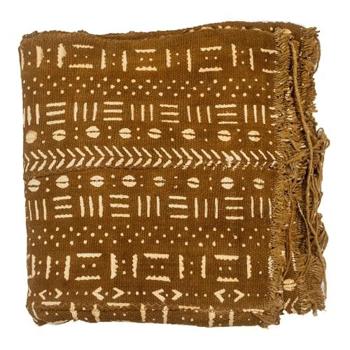The Bead Chest Brown Bogolan Mali Mud Cloth - Handmade African Textile from West Africa - 40x64 Inches - Ideal for Home Decor, Boho Throw Blanket, Upholstery, or Crafts
