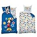 BERONAGE Mickey Mouse Bettwäsche-Set Story Blau 135 x 200 cm + 80 x 80 cm 100% Baumwolle Renforcé-Linon-Qualität Disney Wunderhaus Clubhaus Donald Duck Minnie Maus Deutsche Größe Reißverschluss