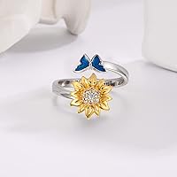 Vista 15 de Fidget Spinner Anxiety Rings for Women: Sterling Silver Lotus Moon Star Sunflower Ring Stress Relieving Calm Ring Jewelry Gifts for Daughter