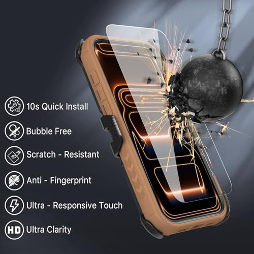 Image of M MYBAT PRO for iPhone 17 Pro Case with Belt Clip Holster,[Compatible with Magsafe] w /Screen Protector,Anti-Drop,Shockproof,w 360Rotating Kickstand,Heavy Duty Protection (Brown)
