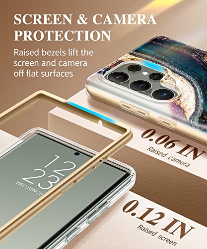 Gviewin Compatible With Samsung Galaxy S23 Ultra Case + Marble Cell Phone Grip Strap (Drift Sand/Brown) #TOP6