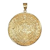 LA BLINGZ 10K イエローゴールド アステカ マヤン 太陽 カレンダー 特大ペンダント (XL/XXL) ゴールド