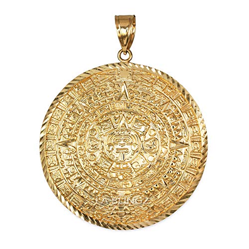 LA BLINGZ 14K Yellow Gold Aztec Mayan Sun Calendar Extra Large Pendant (XL/XXL)
