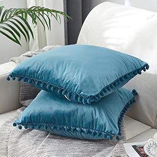 MERNETTE Pack of 2, Velvet Soft Decorative Square Ball Throw Pillow Cover Cushion Covers Pillow case, Home Decor Decorations For Sofa Couch Bed Chair 18x18 Inch/45x45 cm (Chocolate)