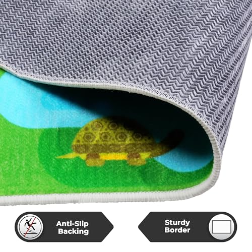Image of Story@Home Kids Play Mat Carpet 3x5 ft | Anti-Skid Rug for Children's Playroom | Zoo Animals Theme | Soft Polyester Floor Mat for Boys & Girls | Green Crawl & Play Carpet