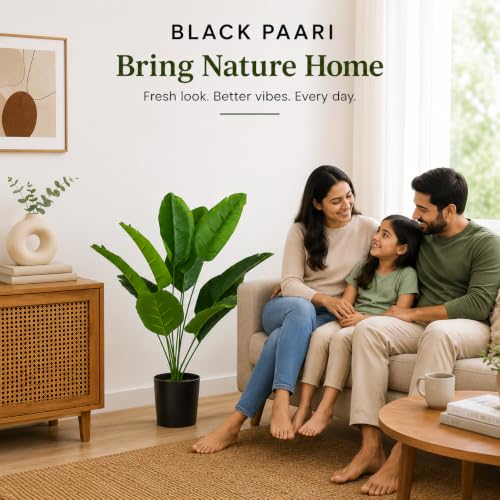 Image of Artificial Banana Plant with 12 Leaves | Realistic Faux Tropical Green Plant for Home Decor, Living Room, Office, Bedroom & Balcony (Without Pot)