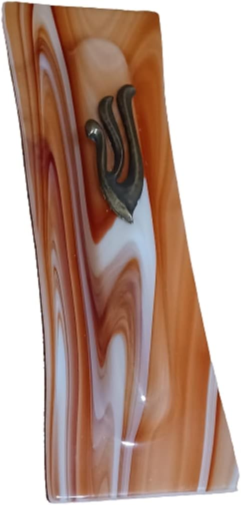Glass Mezuzah Handmade by Shachar Glass Art Color Browns and White (1BB)