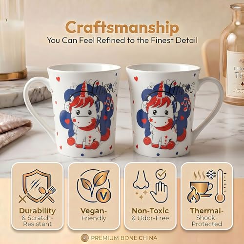 Image of U.P.C. U.P.C.Milk Mug Set of 2 | Ceramic & Bone China Coffee Milk Cups | Designer Printed Tea Coffee Mug Set | Large Capacity Milk Mugs | Microwave Safe Cup Set | Kitchen Drinkware Gift Set