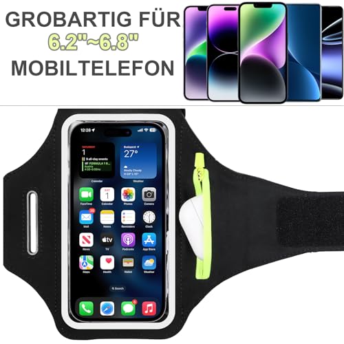 Miniatura 5 de Brassard De Sport Avec Poche Zippée Brassard De Téléphone Étanche Pour Iphone 16 15 14 13 Pro, S25 Edge S25 S24 S23, Huawei, Xiaomi, Google Pixel Jusqu À 6,8 Pour Jogging, Cyclisme Et Gym