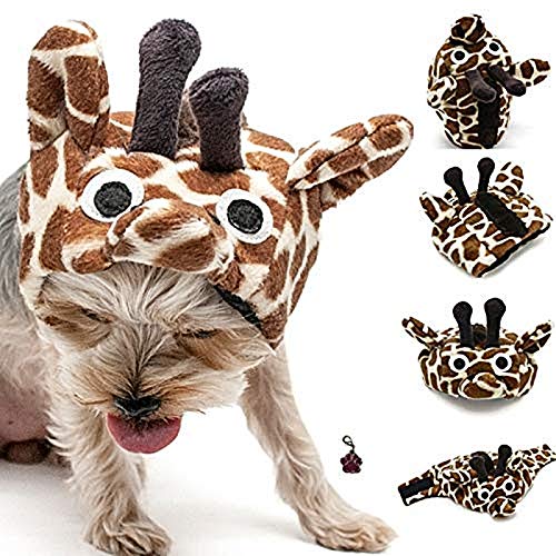 Plush Pet Costume Hat with Clip on Charm – Giraffe Pet Costume - Pet Hat – for Dogs – Pet Sizes XS to XL (Giraffe, L)