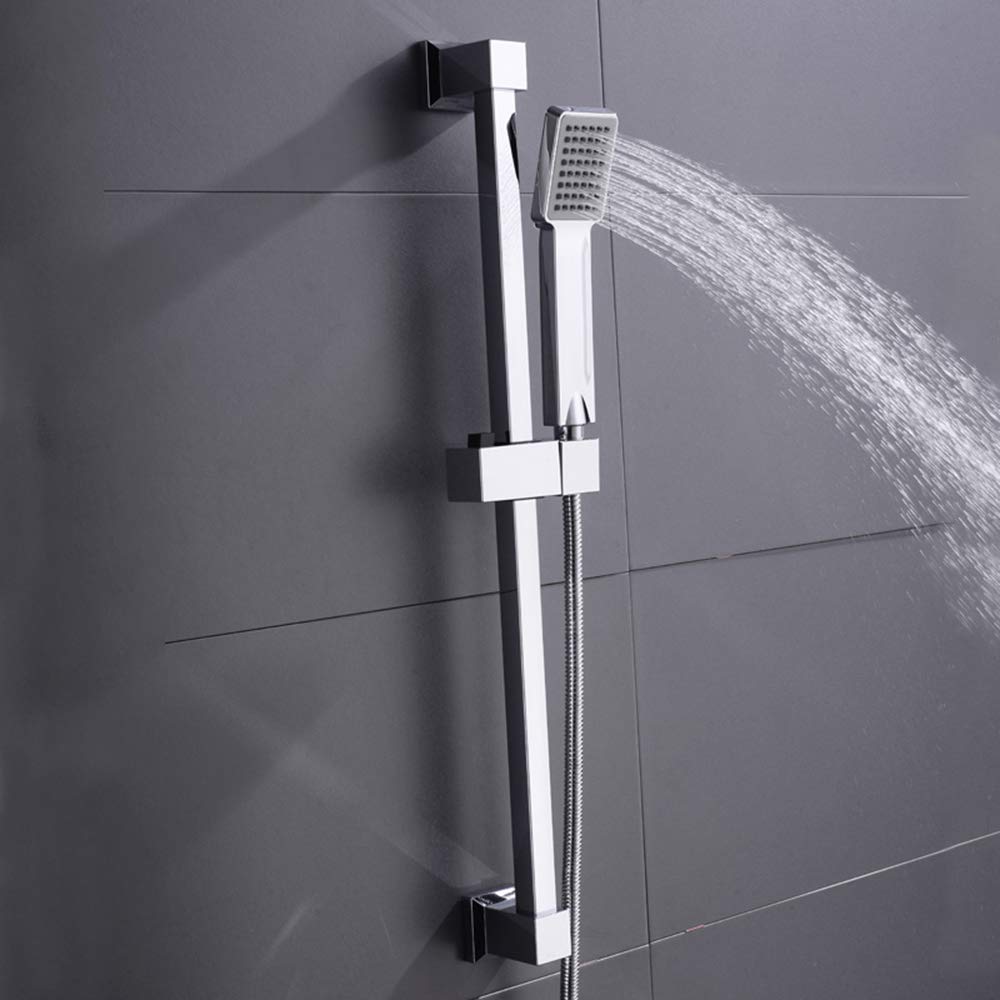 Quadratische, verstellbare, anhebbare Duschstange mit Brausehalter, ABS-Brausegarnitur-Zubehör, Chrom-Finish, Handbrause (Size : Showerslide)