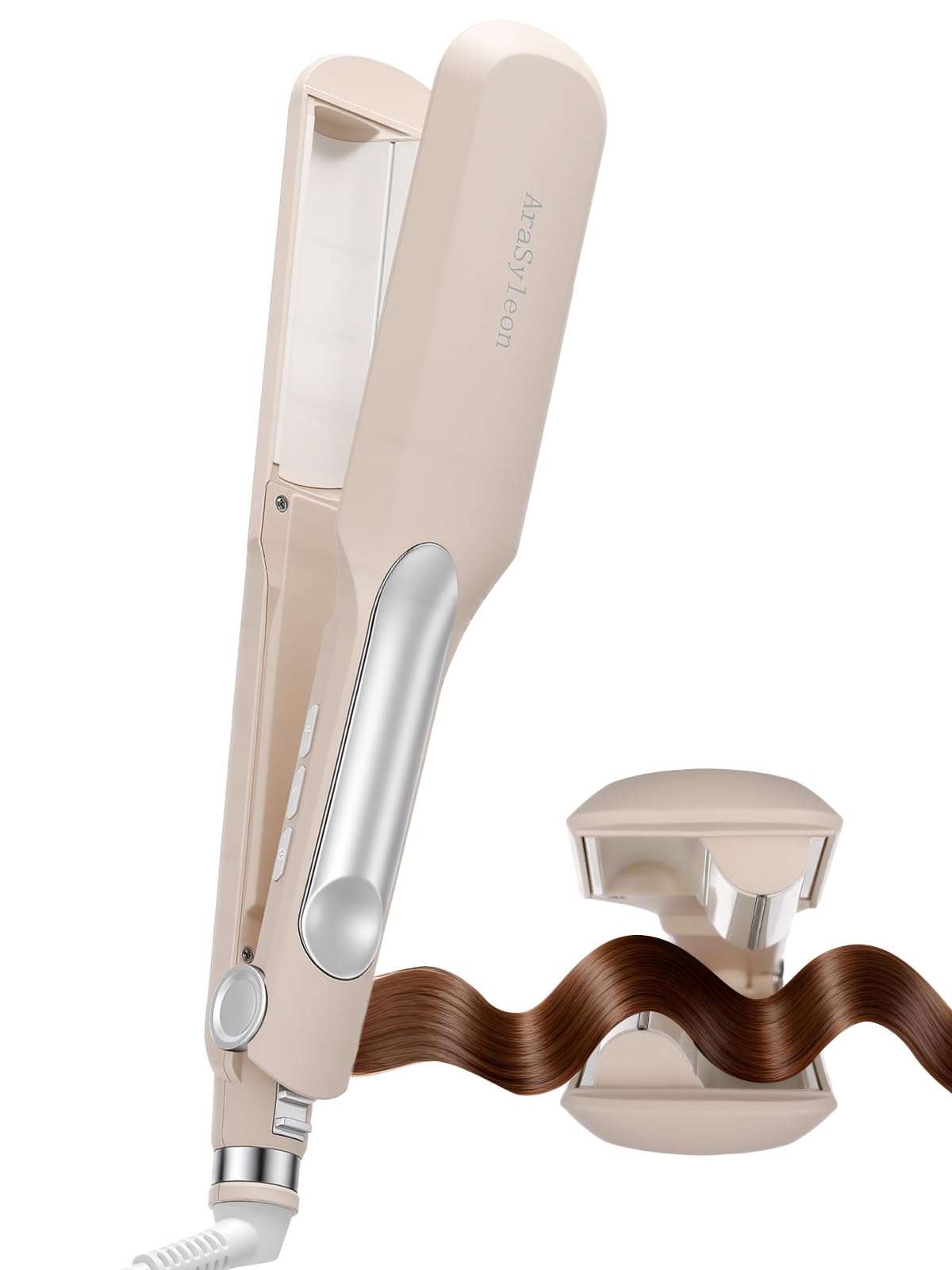 Photo 1 of AraSyleon Hair Waver Tool, Hair Crimper for Short Hair 3/4 Inch Double Barrel S Wave Tight Curls Beach Waver, 8 Temp Settings (140-210°C), Easy to Use Crimper Hair Tool, Blush Pink