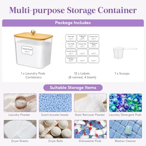 Image of Lifewit Laundry Pods Container with Lid, 0.7gal, Natural, 1 Pcs | Dryer Sheet Holder, Laundry Room Organization Storage for Washing Powder, Scent Booster Beads, Coffee Pods Kcup